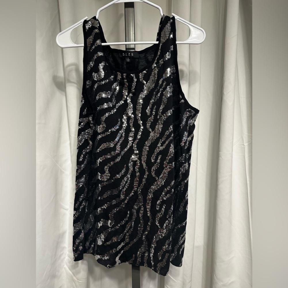 Black Fancy Sequins “ Blue” Chic Tank Top